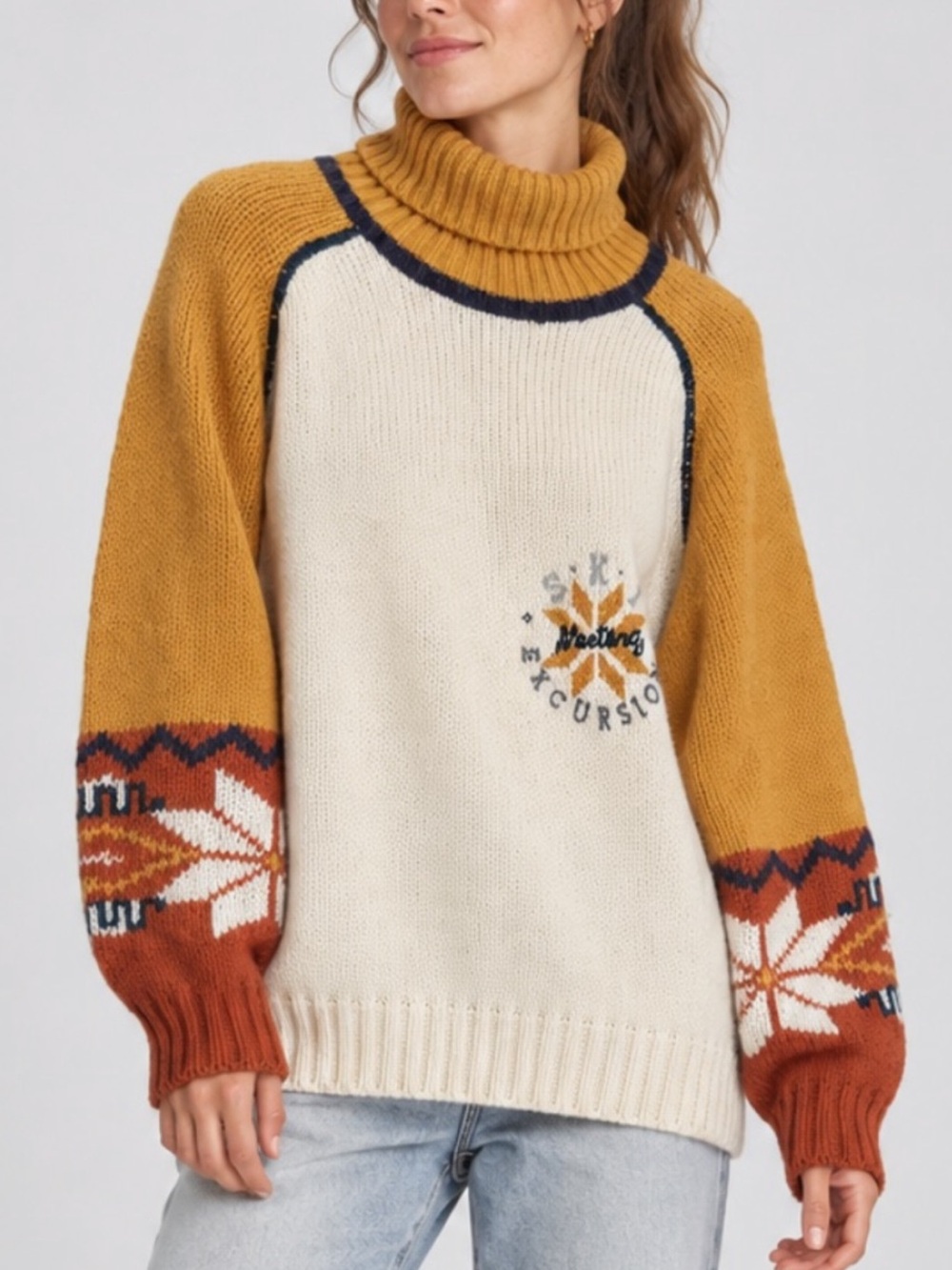 Meeting Made in Italy Alpaca Mohair Wool Oversized Fair Isle Turtleneck Sweater